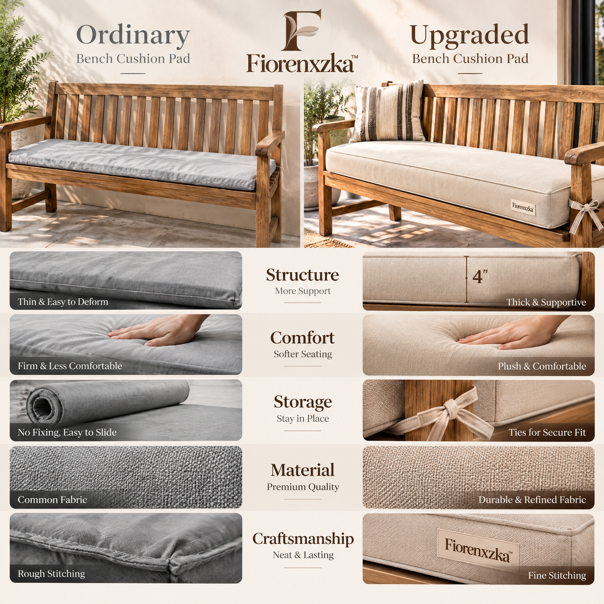 Fiorenxzka™ Bench Seat Cushion Pad image 8