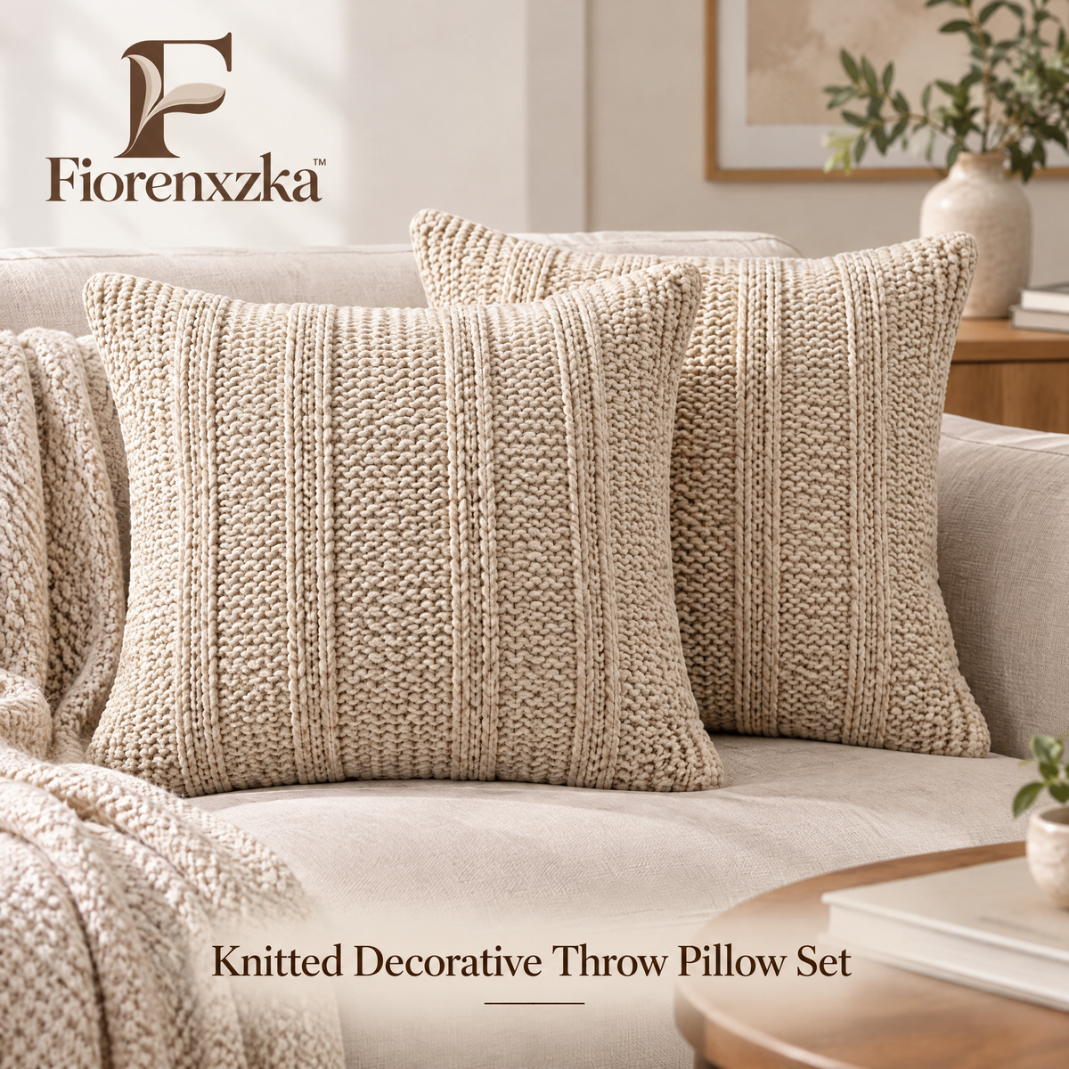 Fiorenxzka™ Knitted Decorative Throw Pillow Set image 2
