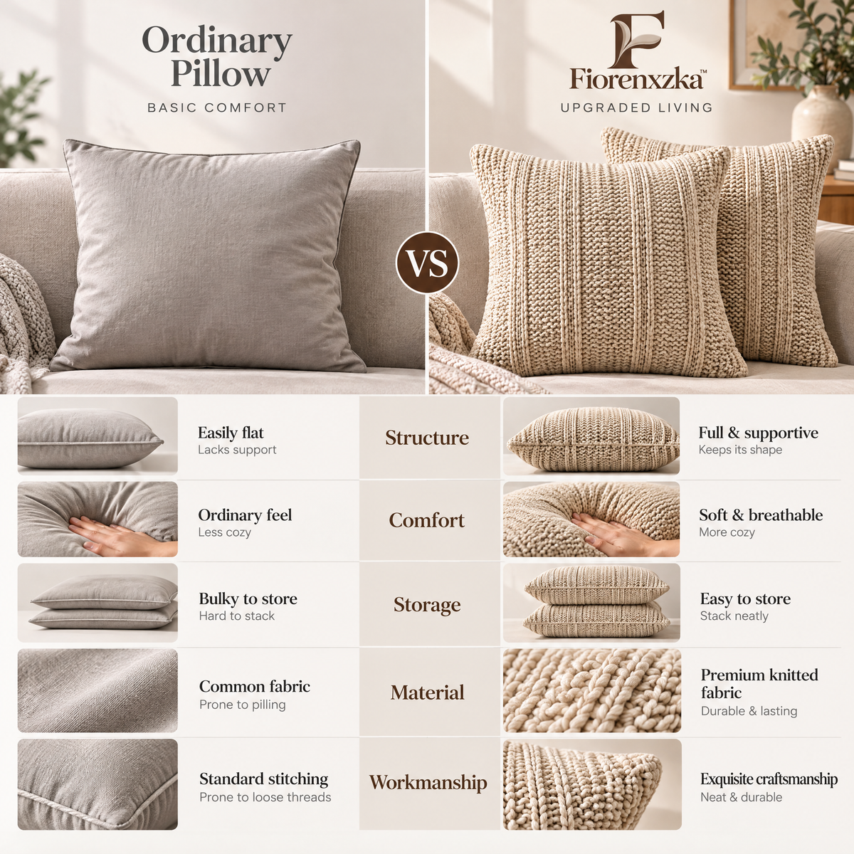 Fiorenxzka™ Knitted Decorative Throw Pillow Set image 8